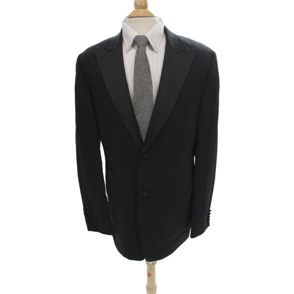 Rene Lezard Mens Tuxedo Jacket Black Striped 100% Wool Button Size 42